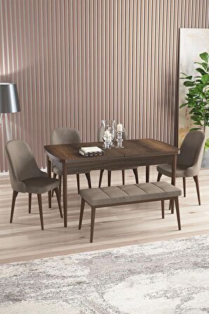 Rovena Armin Barok 80x132 Açılabilir Mdf Mutfak Masası Takımı 4 Adet Sandalye+1 Bench