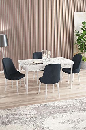 Rovena Armin Beyaz Mermer 80x132 Açılabilir Mdf Mutfak Masası Takımı 4 Adet Sandalye