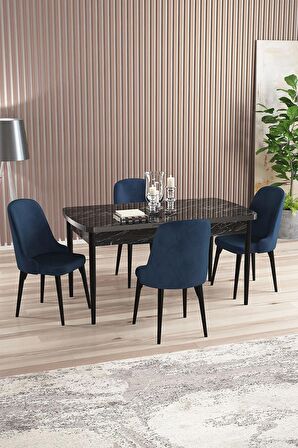 Rovena Armin Siyah Mermer 80x132 Açılabilir Mdf Mutfak Masası Takımı 4 Adet Sandalye