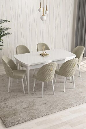 Rovena Arjeta Beyaz 80x132 Açılabilir Mdf Mutfak Masası Takımı 6 Adet Sandalye