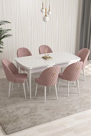 Rovena Arjeta Beyaz 80x132 Açılabilir Mdf Mutfak Masası Takımı 6 Adet Sandalye