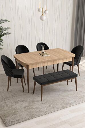 Rovena Arjeta Meşe 80x132 Açılabilir Mdf Mutfak Masası Takımı 4 Adet Sandalye+1 Bench