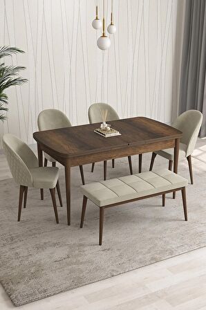 Rovena Arjeta Barok 80x132 Açılabilir Mdf Mutfak Masası Takımı 4 Adet Sandalye+1 Bench