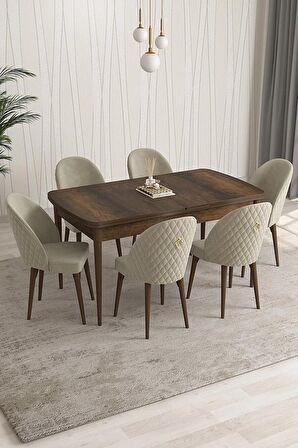 Rovena Arjeta Barok 80x132 Açılabilir Mdf Mutfak Masası Takımı 6 Adet Sandalye