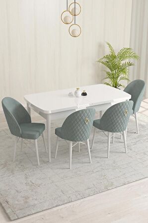 Rovena Marsilya Beyaz 80x132 Açılabilir Mdf Mutfak Masası Takımı 4 Adet Sandalye