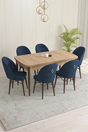 Rovena Marsilya Meşe 80x132 Açılabilir Mdf Mutfak Masası Takımı 6 Adet Sandalye