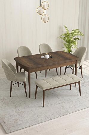 Rovena Marsilya Barok 80x132 Açılabilir Mdf Mutfak Masası Takımı 4 Adet Sandalye+1 Bench
