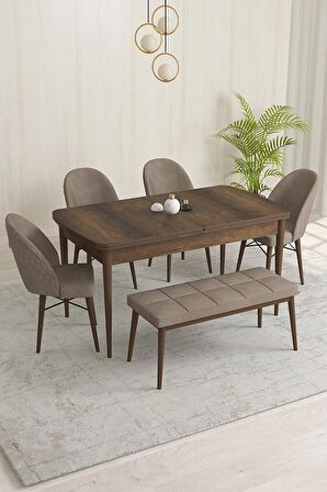 Rovena Marsilya Barok 80x132 Açılabilir Mdf Mutfak Masası Takımı 4 Adet Sandalye+1 Bench