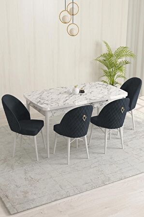 Rovena Marsilya Beyaz Mermer 80x132 Açılabilir Mdf Mutfak Masası Takımı 4 Adet Sandalye