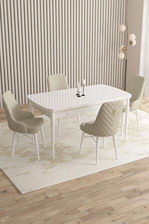 Rovena Flora Beyaz 80x132 Açılabilir Mdf Yemek Odası Takımı 4 Adet Sandalye
