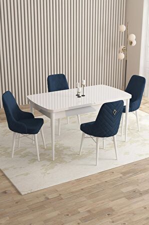 Rovena Flora Beyaz 80x132 Açılabilir Mdf Yemek Odası Takımı 4 Adet Sandalye