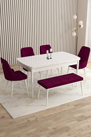 Rovena Flora Beyaz 80x132 Açılabilir Mdf Yemek Odası Takımı 4 Adet Sandalye+1 Bench