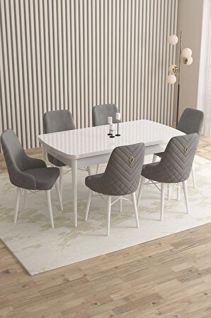 Rovena Flora Beyaz 80x132 Açılabilir Mdf Yemek Odası Takımı 6 Adet Sandalye