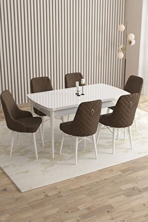 Rovena Flora Beyaz 80x132 Açılabilir Mdf Yemek Odası Takımı 6 Adet Sandalye