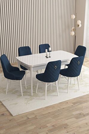 Rovena Flora Beyaz 80x132 Açılabilir Mdf Yemek Odası Takımı 6 Adet Sandalye
