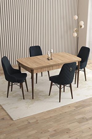 Rovena Flora Meşe 80x132 Açılabilir Mdf Yemek Odası Takımı 4 Adet Sandalye