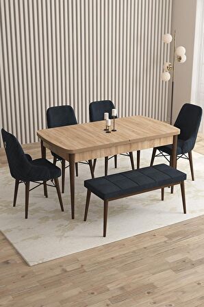 Rovena Flora Meşe 80x132 Açılabilir Mdf Yemek Odası Takımı 4 Adet Sandalye+1 Bench