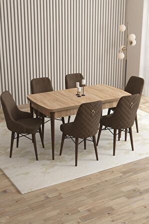 Rovena Flora Meşe 80x132 Açılabilir Mdf Yemek Odası Takımı 6 Adet Sandalye