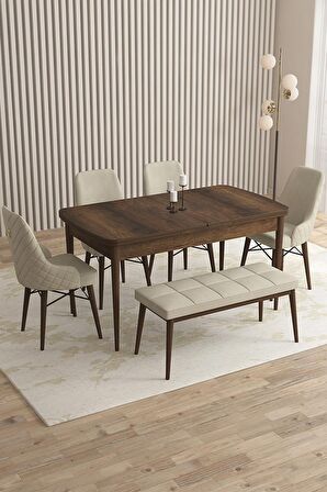 Rovena Flora Barok 80x132 Açılabilir Mdf Yemek Odası Takımı 4 Adet Sandalye+1 Bench