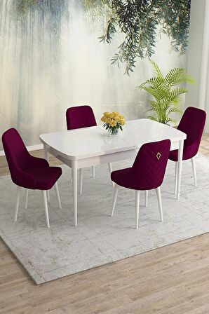 Rovena Eylül Beyaz 80x132 Açılabilir Mdf Yemek Odası Takımı 4 Adet Sandalye