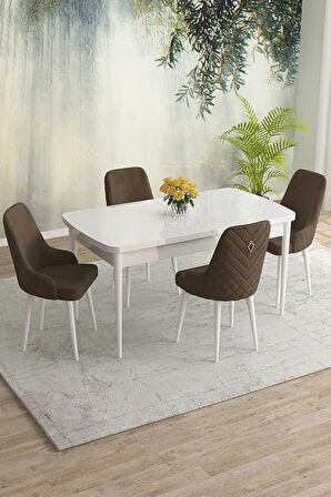 Rovena Eylül Beyaz 80x132 Açılabilir Mdf Yemek Odası Takımı 4 Adet Sandalye