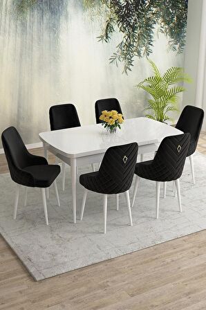 Rovena Eylül Beyaz 80x132 Açılabilir Mdf Yemek Odası Takımı 6 Adet Sandalye