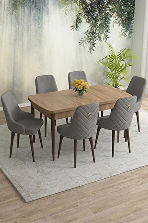 Rovena Eylül Meşe 80x132 Açılabilir Mdf Yemek Odası Takımı 6 Adet Sandalye