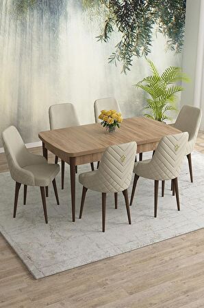Rovena Eylül Meşe 80x132 Açılabilir Mdf Yemek Odası Takımı 6 Adet Sandalye