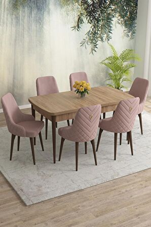 Rovena Eylül Meşe 80x132 Açılabilir Mdf Yemek Odası Takımı 6 Adet Sandalye