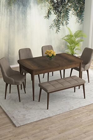 Rovena Eylül Barok 80x132 Açılabilir Mdf Yemek Odası Takımı 4 Adet Sandalye+1 Bench