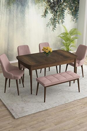 Rovena Eylül Barok 80x132 Açılabilir Mdf Yemek Odası Takımı 4 Adet Sandalye+1 Bench