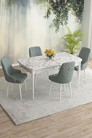 Rovena Eylül Beyaz Mermer 80x132 Açılabilir Mdf Yemek Odası Takımı 4 Adet Sandalye