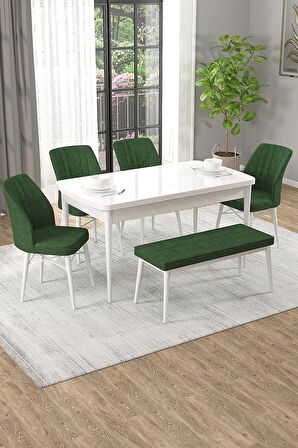 Rovena Arel Beyaz 80x132 Açılabilir Mdf Yemek Odası Takımı 4 Adet Sandalye + 1 Bench