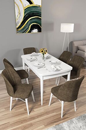 Rovena Arel Beyaz 80x132 Açılabilir Mdf Yemek Odası Takımı 6 Adet Sandalye