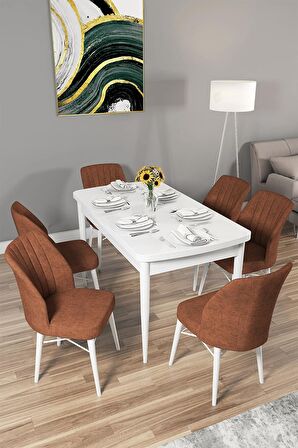 Rovena Arel Beyaz 80x132 Açılabilir Mdf Yemek Odası Takımı 6 Adet Sandalye