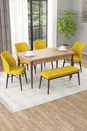 Rovena Arel Meşe 80x132 Açılabilir Mdf Yemek Odası Takımı 4 Adet Sandalye + 1 Bench