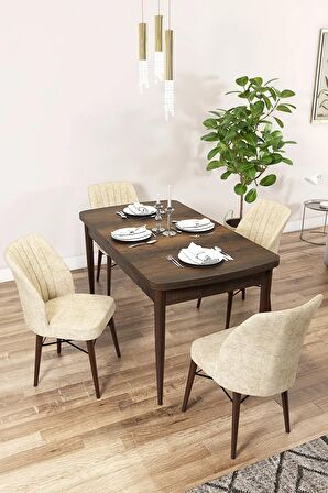 Rovena Arel Barok 80x132 Açılabilir Mdf Yemek Odası Takımı 4 Adet Sandalye