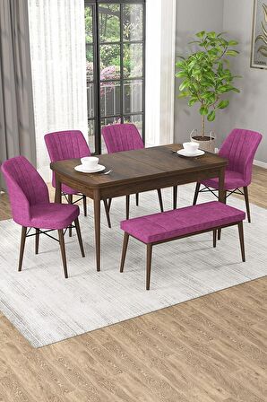 Rovena Arel Barok 80x132 Açılabilir Mdf Yemek Odası Takımı 4 Adet Sandalye + 1 Bench