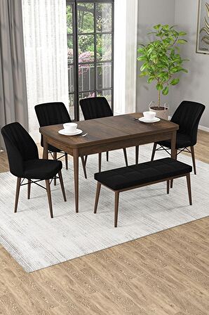 Rovena Arel Barok 80x132 Açılabilir Mdf Yemek Odası Takımı 4 Adet Sandalye + 1 Bench