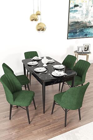 Rovena Arel Siyah Mermer 80x132 Açılabilir Mdf Yemek Odası Takımı 6 Adet Sandalye