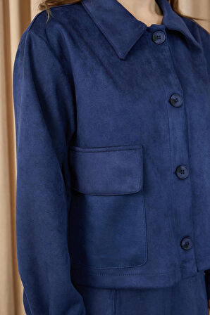 Puane Puane Süet Kumaş Düğmeli Etekli Takım