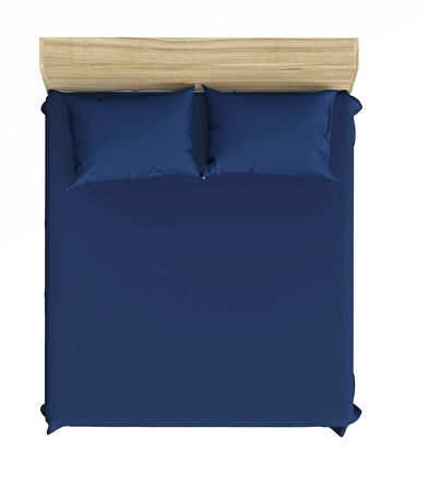 Makiteks %100 Pamuklu Lacivert 180x200+2*(50x70) Battal Boy Lastikli Çarşaf ve Yastık Kılıfı Seti