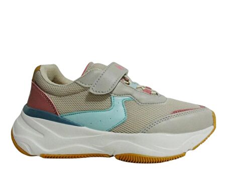 Kinetix Bej Pembe Mavi Cırtlı Sneakers Spor Ayakkabı