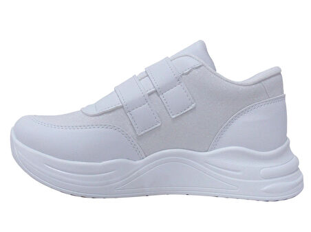 Minimass Beyaz Gümüş Kalpli Cırtlı Sneakers Çocuk Ayakkabı