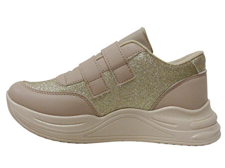 Minimass Vizon Kahverengi Altın Kalpli Cırtlı Sneakers Çocuk Ayakkabı