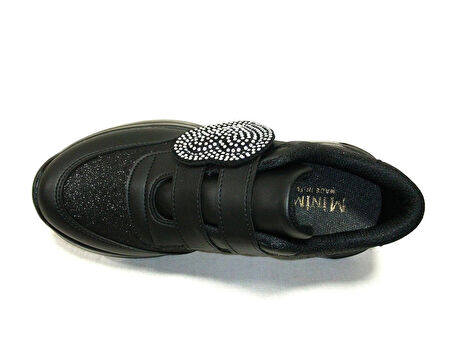 Minimass Siyah Gümüş Kalpli Cırtlı Sneakers Çocuk Ayakkabı