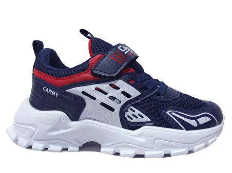 Carby Lacivert Kırmızı Beyaz Cırtlı Sneakers Spor Ayakkabı