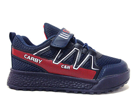 Carby Lacivert Kırmızı Beyaz Cırtlı Sneakers Spor Ayakkabı