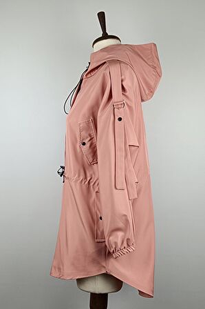 Beli Llastikli Trençkot Pudra K282