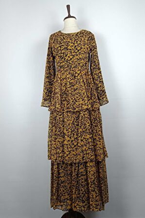 Kat Kat  Şifon Elbise Sarı 7812